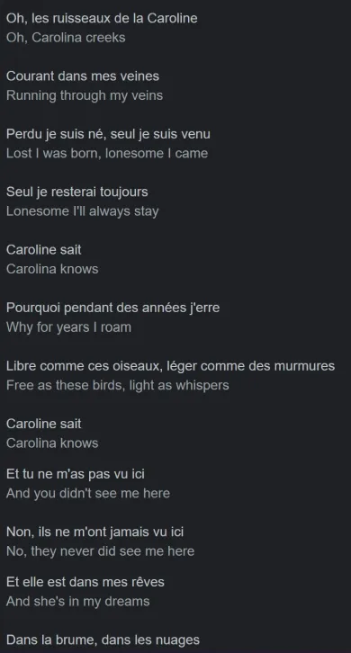 Lyrics of the music Carolina